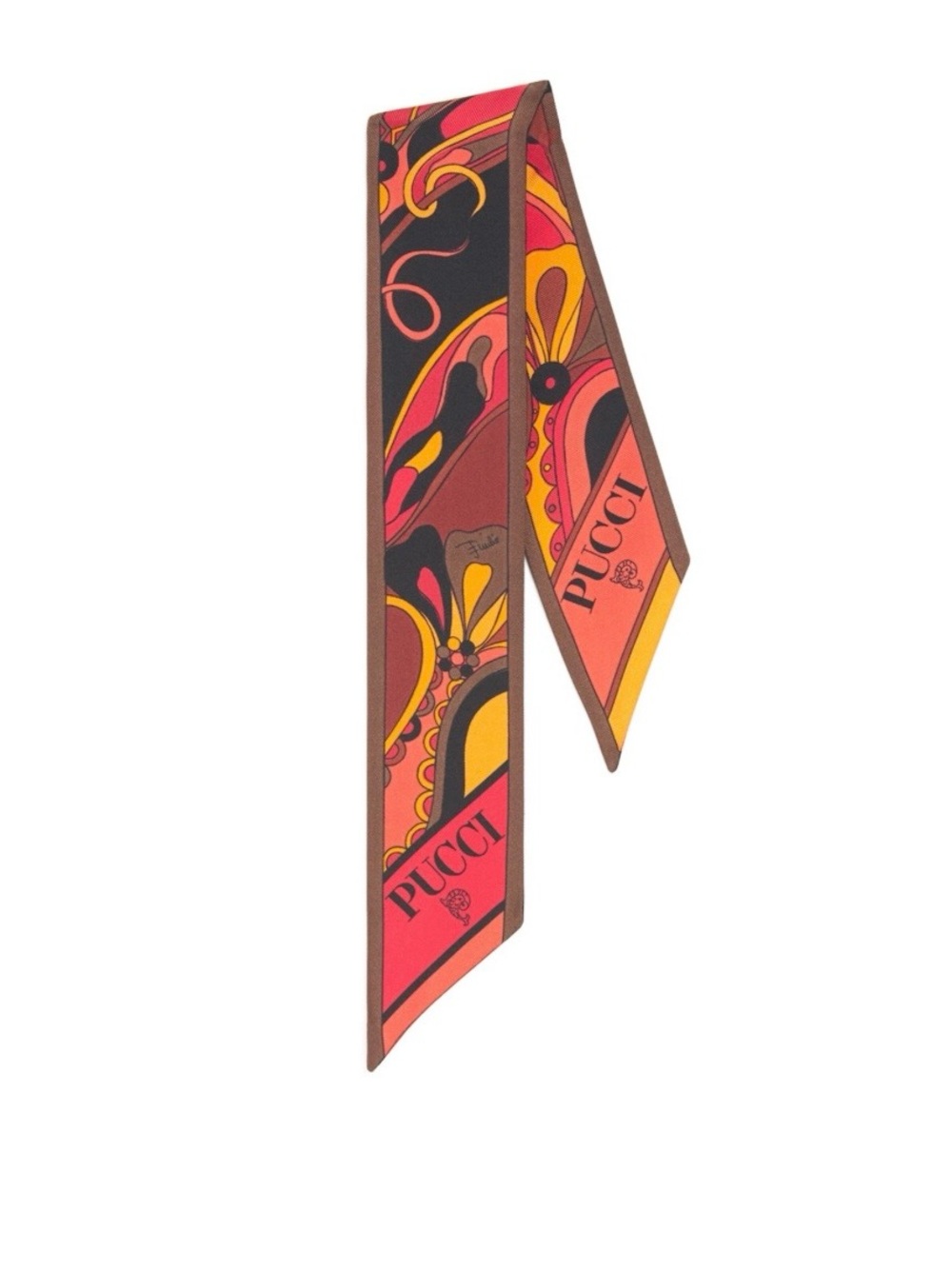 Multicolor Silk Twilly Scarf - Pink, Orange & Yellow